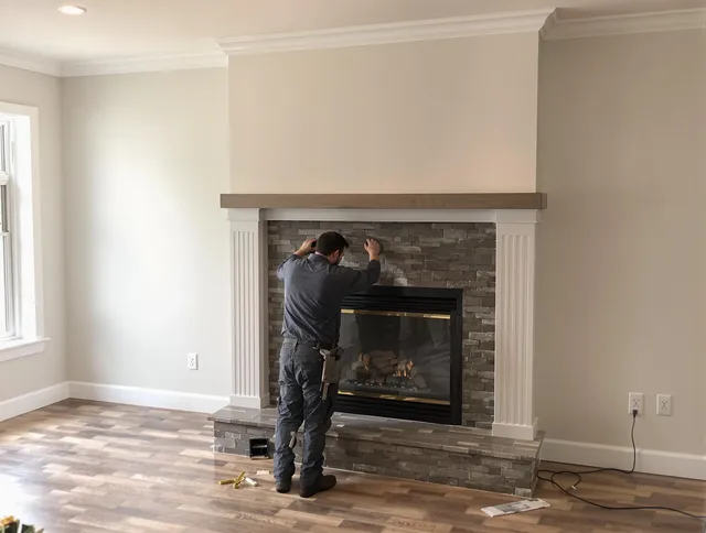 Meriden Chimney Sweep finishing a custom fireplace install in Meriden, CT